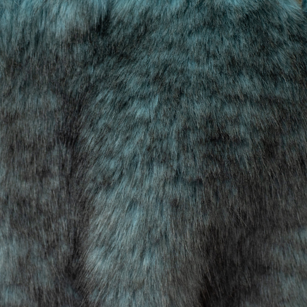 EXTREME LONG FOX IN A LIGHT BLUE BASE AND BLACK PRINTS ON THE TOP -